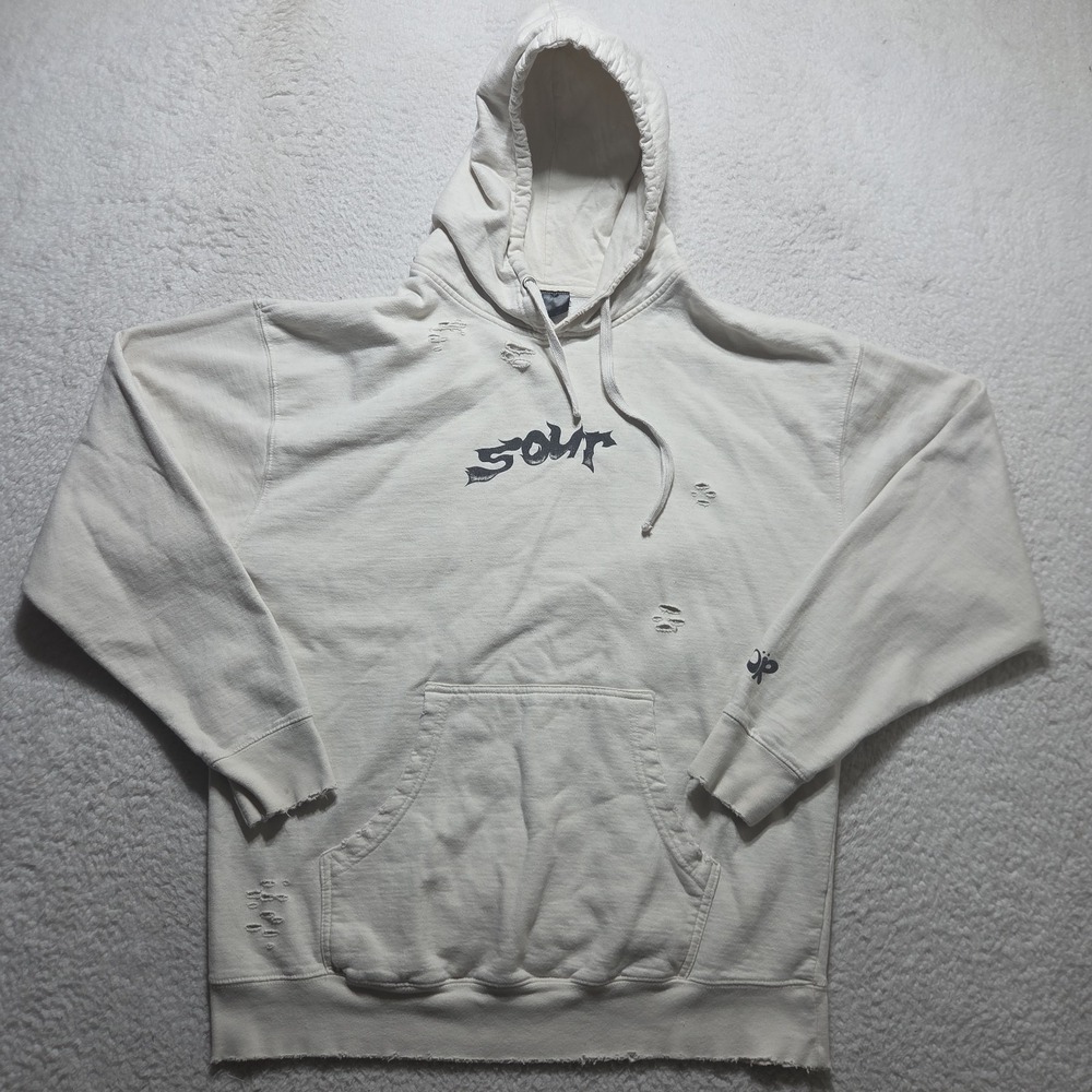 OR Olivia Rodrigo Hoodie Sour Tour Distressed Long Sleeve Beige Size XL Faded